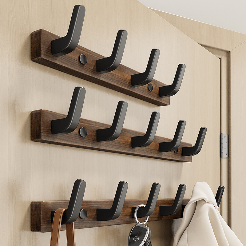 Solid Wooden Door Rear Hook Punch-Free Space Aluminum Wall-Mounted Entrance Key Bag Storage Light Luxury Walnut