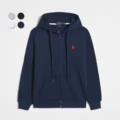 Cross-Border Exclusive Trendy Brand Polo Paul Men's Casual Pure Cotton Solid Color Pony Logo Embroidered Cardigan Hooded New Style