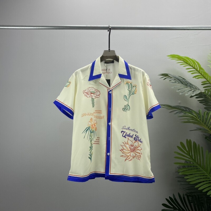 Spring and Summer 2022 New Flower Cactus Letter Print Men's Casual Short-sleeved Shirt Unisex Loose