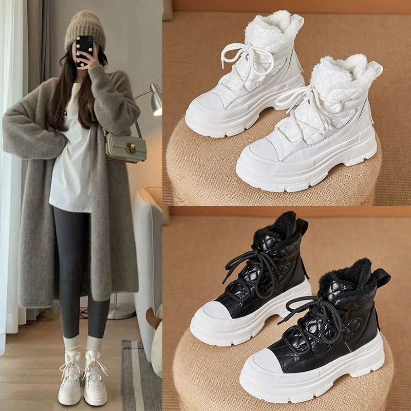 Зимние сапоги женские 2023 Зимние новые зимние хлопковые туфли Чистая Красная Женская обувь в том же стиле, большая Хлопковая женская обувь, теплая холодонепроницаемая ткань, обувь Мао