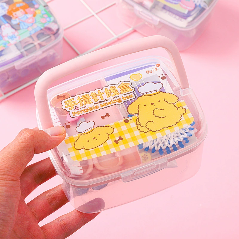 Cartoon Hand -lifting box Box multi -function needle line sewing needle thread hand sewing double -layer female student dormitory dormitory needle line box