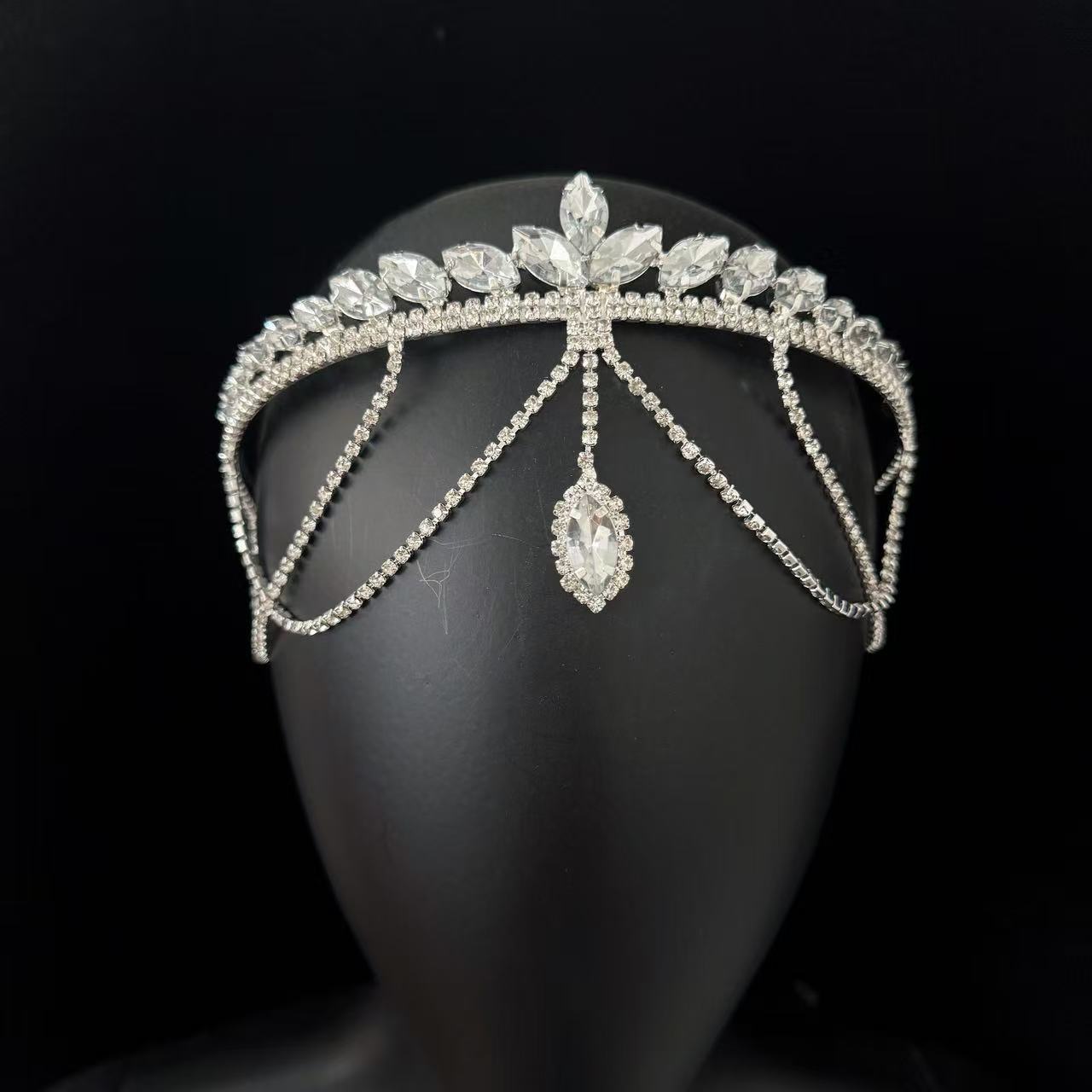 Tiara da sposa con strass e nappe gioielli per capelli_voghion.com
