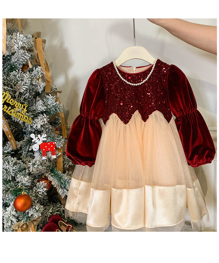 Flickor prinsessklänning vinter sammet fluffig tyllkjol barn_voghion.com