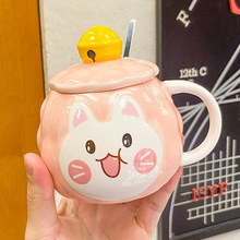 大容量卡通可愛鈴鐺貓陶瓷杯辦公室帶蓋勺咖啡馬克杯學生禮物杯子