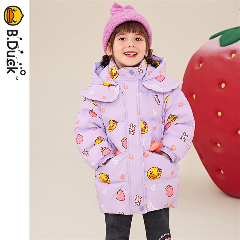 Children's long velvet keep warm down jacket for students