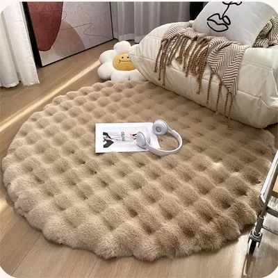 Stain-Resistant Blanket Coffee Table – Car Carpet - beige-bubble-velvet-round-diameter-35cm