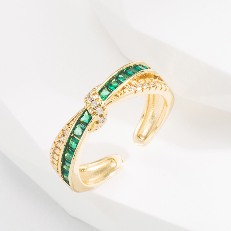 Retro Geometric Copper Open Ring Zircon Copper Rings