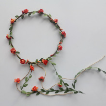 H13跨境爆款沙滩旅游拍照花环发饰纸花麻绳玫瑰花新娘花环头饰