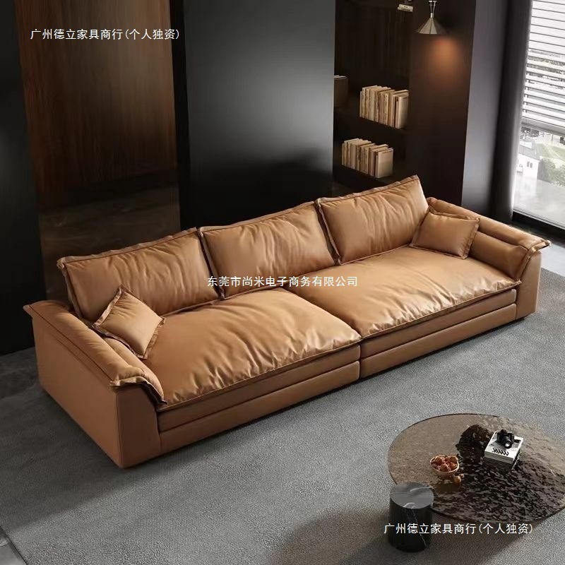 Italian-Style Cream Sofa for Living Room, Straight-Row Tech Fabric, Extra Wide, Deep Seating, Cat Paw Leather, Trendy Cloud Fabric Sofa