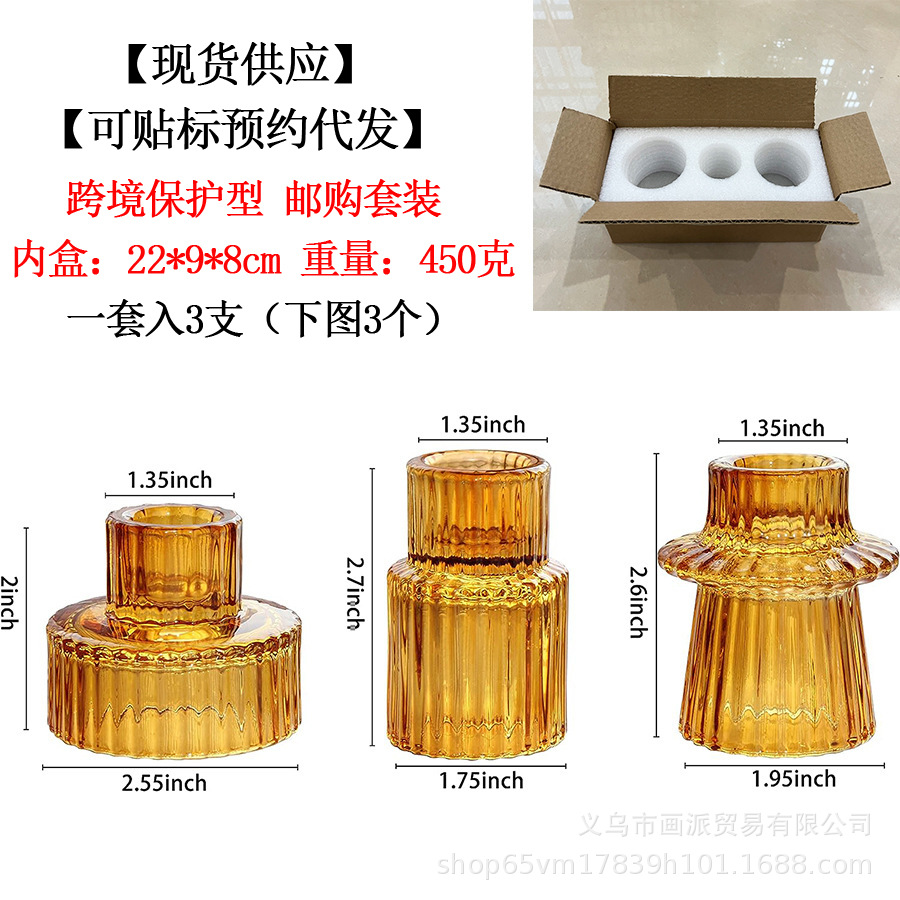 En stock estilo europeo simple patrón vertical candelabro de vidrio mesa de comedor romántica vela titular base creativa decoración del hogar