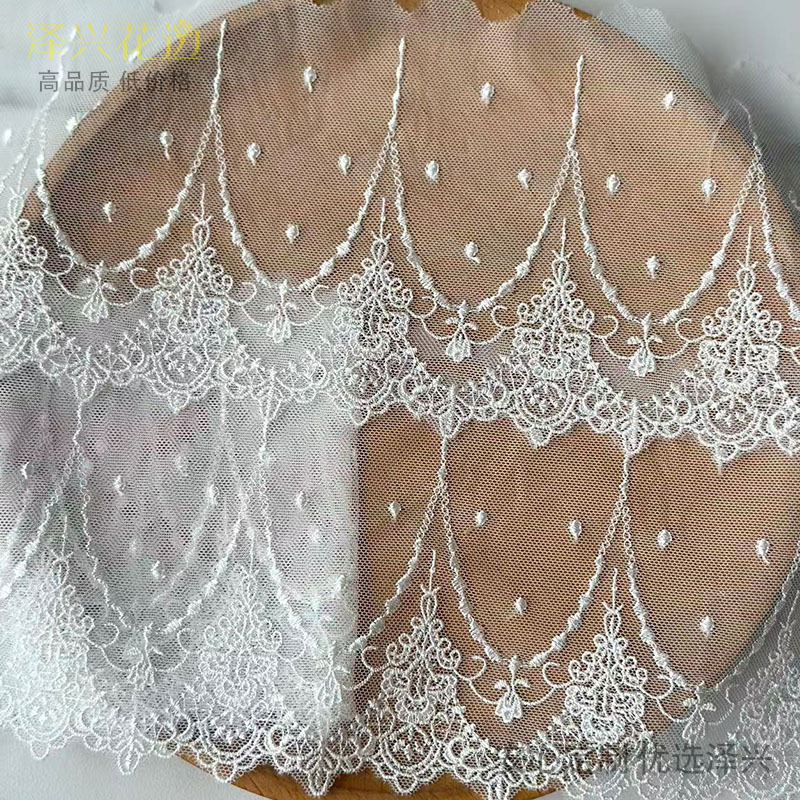 13CM mesh embroidered lace, white polyester water-soluble lace, vintage church arch flower, Lolita accessories