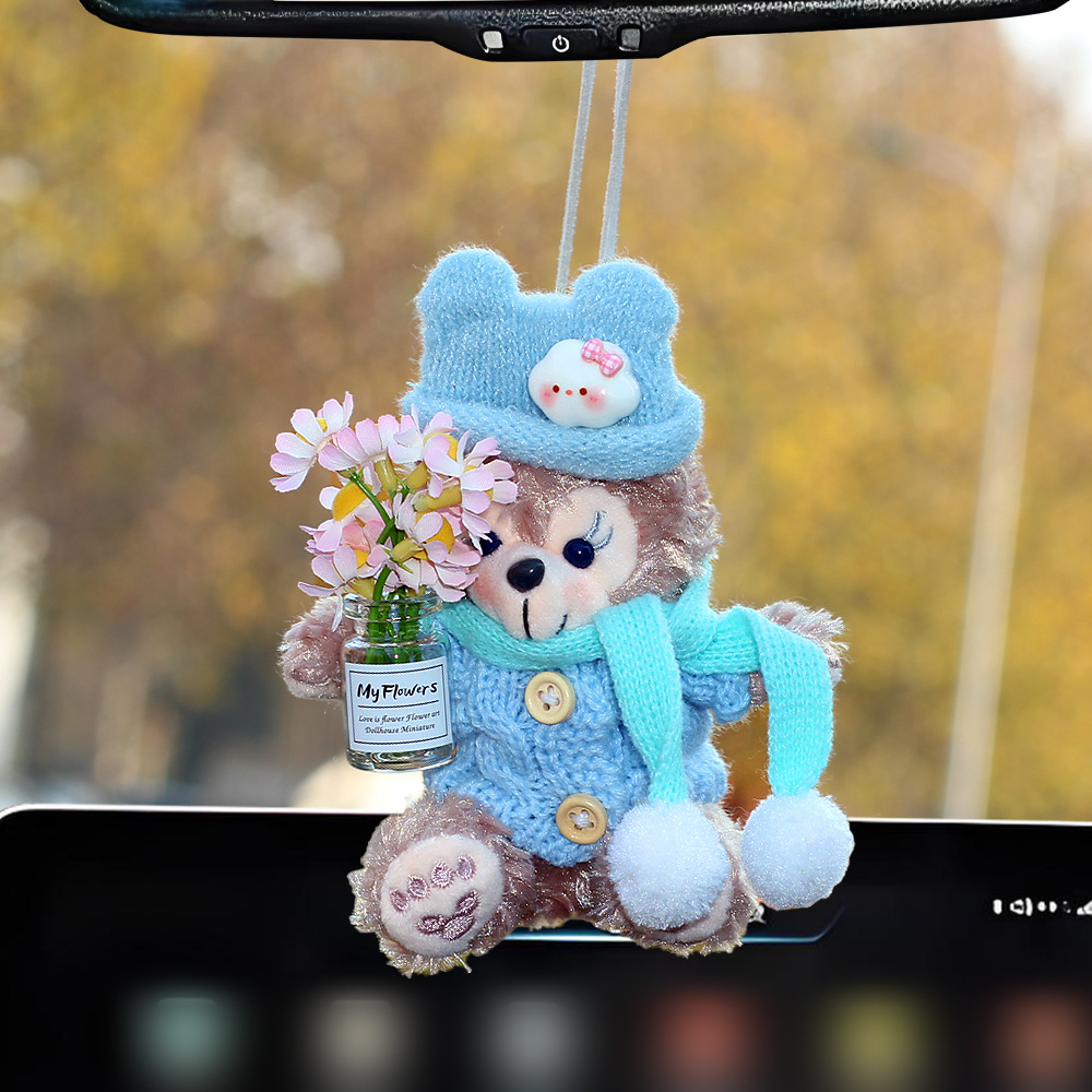 2025 nuevos colgantes de automóviles de peluche lindos muñecas de peluche decoración de automóviles colgantes de espejo retrovisor mujer