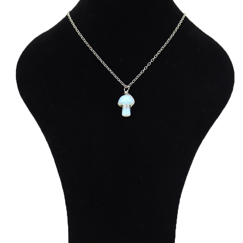 Retro Mushroom natural stone Copper Handmade Pendant Necklace 1 Piece