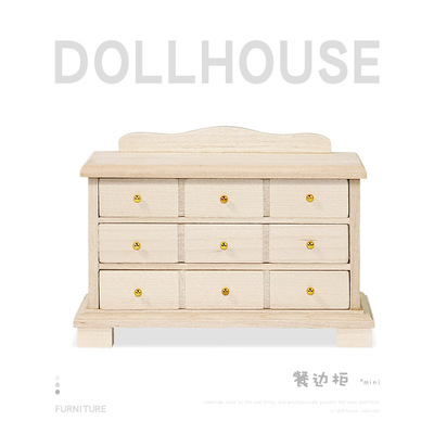 ob11微縮食玩玩具1:12商店廚房餐廳娃娃屋配件迷妳木制餐邊櫃M145