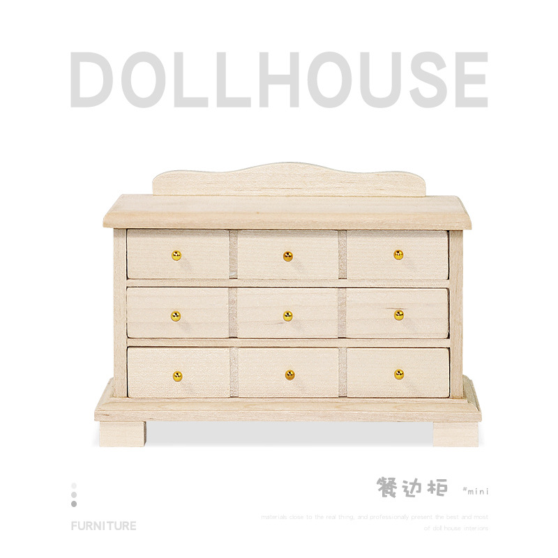 ob11微縮食玩玩具1:12商店廚房餐廳娃娃屋配件迷妳木制餐邊櫃M145