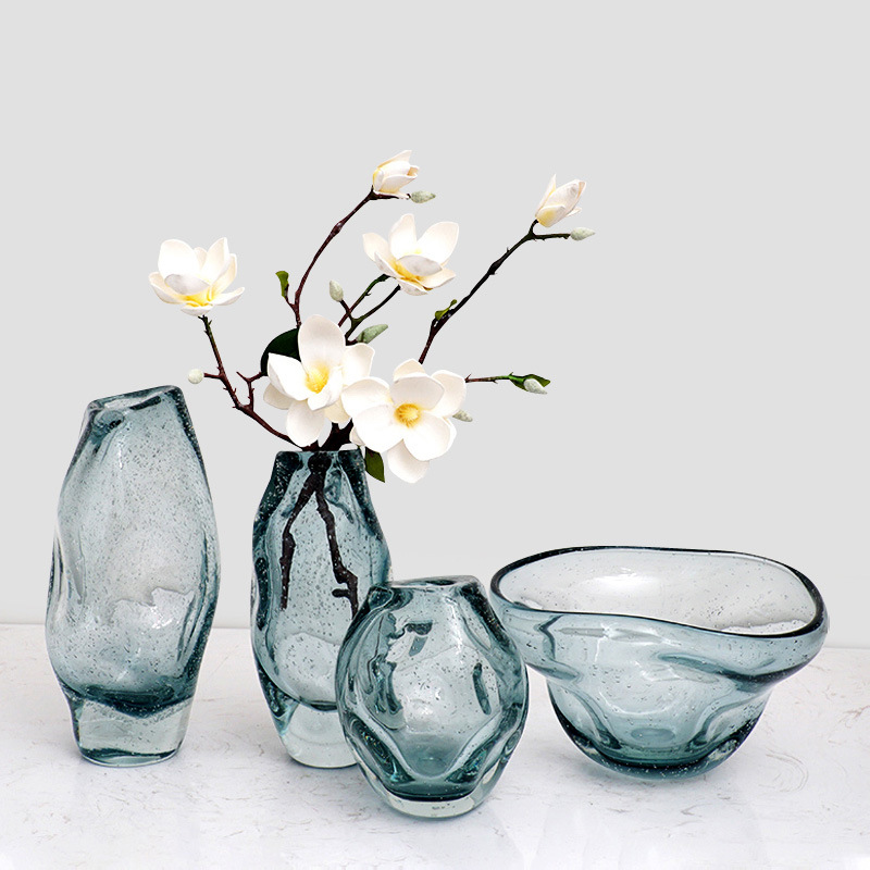 Luz moderna de lujo creativo florero de cristal decoración escritorio sala de estar arreglo de flores mesa de comedor flor dispositivo suave decoración con joyas de vidrio
