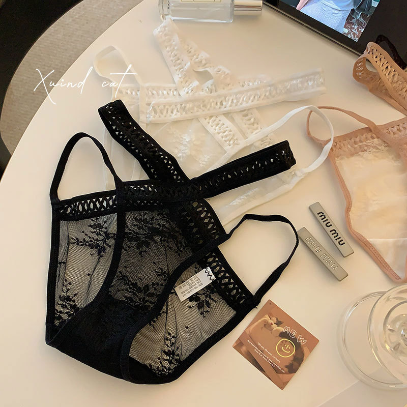Sexy cross-belt underwear for women with low waist hot and transparent sweet girl lace breathable underwear for women
