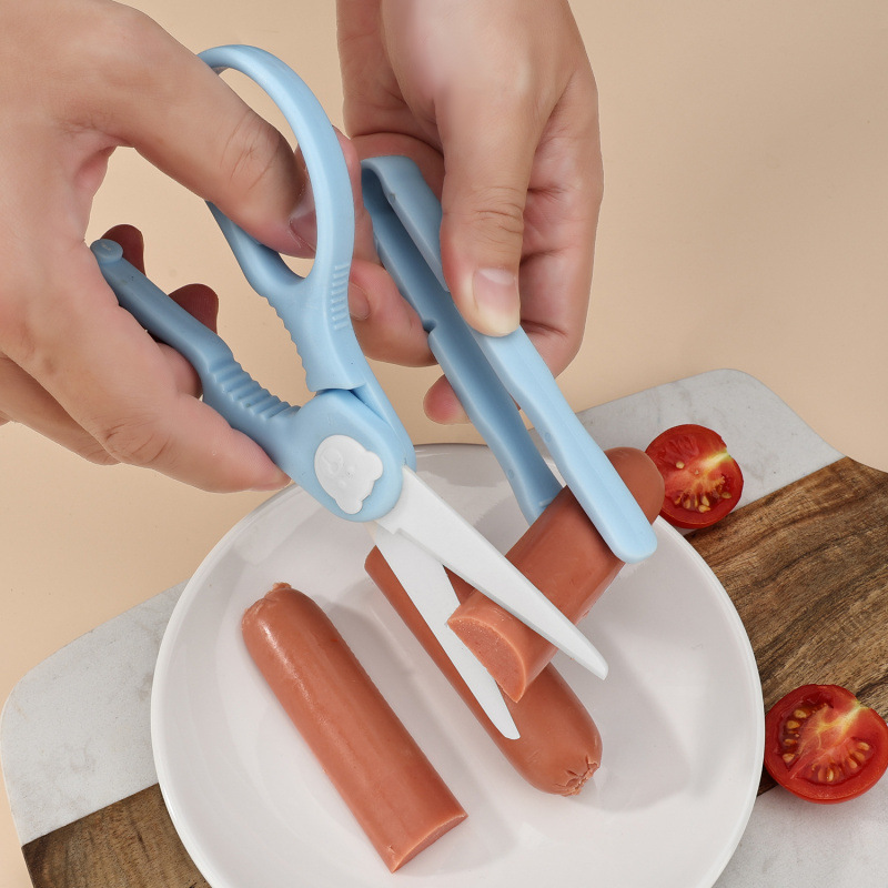 Tijeras de alimentos de cerámica para bebés, paquete de clip de alimentos, caja de almacenamiento portátil, tijeras para bebés, tijeras para niños