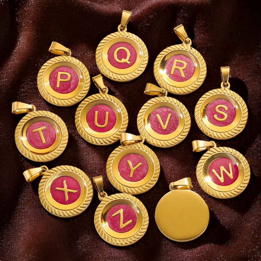 Colgante redondo encaje goteo acero inoxidable accesorios de letras inglesas diy pulseras pendientes ropa bolsas accesorios joyas