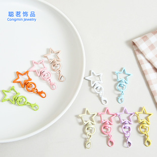 Color paint five-pointed star with crayfish buckle jewelry diy accessories wholesale zinc alloy rotating key chain pendant
