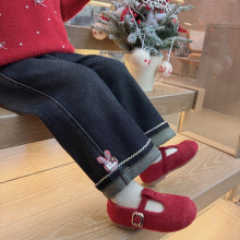 女童加绒牛仔裤2025秋冬新款儿童一体绒阔腿裤子女宝宝加厚直筒裤