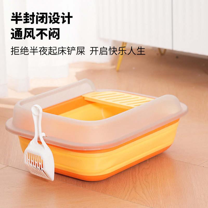 Nuevo tipo de lavabo de arena para gatos semi-cerrado plegable lavabo de arena para gatos super grande anti-salpicaduras de inodoro para gatos productos de limpieza