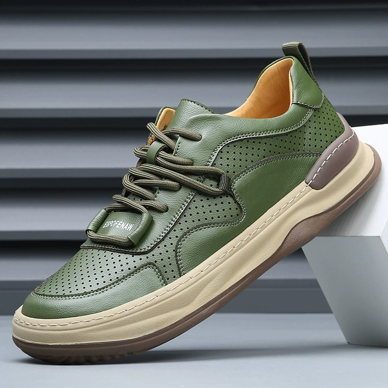 Новая мужская обувь летняя полая кожаная дышащая обувь клоуна тренд дикая повседневная маленькая белая обувь мужская обувь