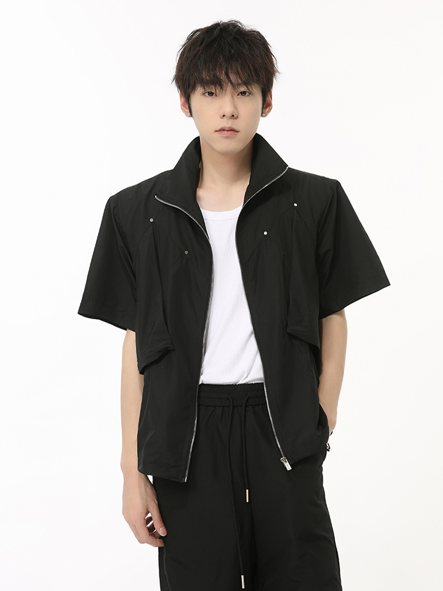 MTLCLOTHES Hombres| 2024 verano nuevos productos de nicho de moda deconstrucción de diseño sensación de hombro de color sólido moda