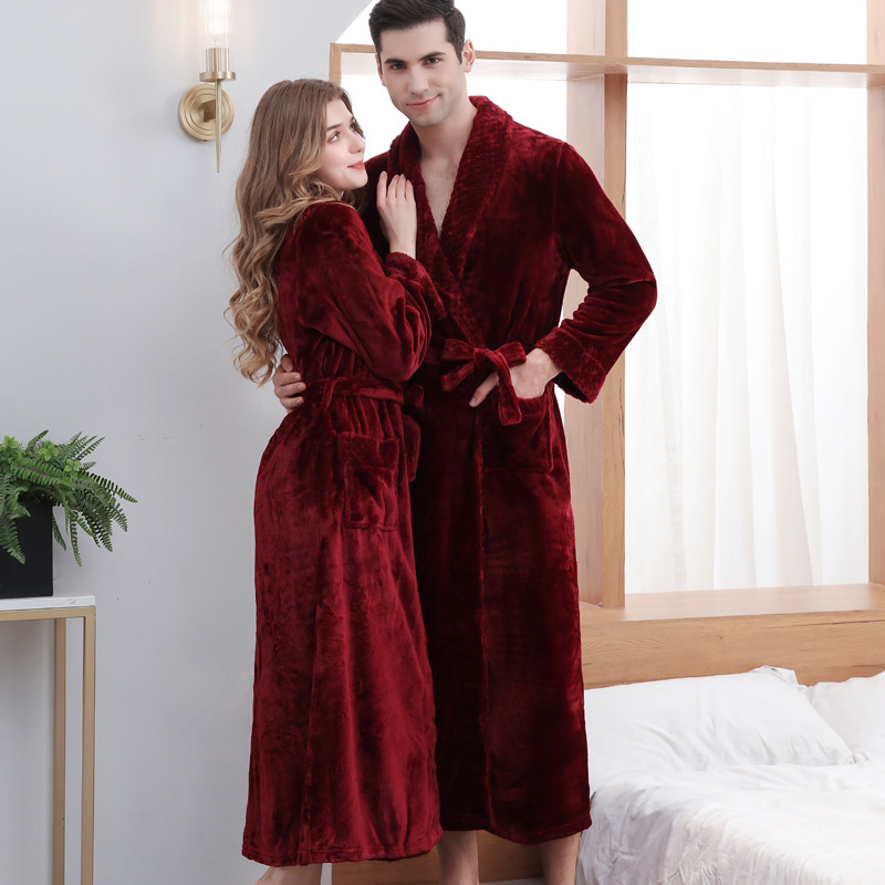 GraceChic Flanell-Bademantel im gleichen Stil für Paare, Herbst/Winter, verdickt, verlängert, Damen, locker, Übergröße, Herrenpyjama_voghion.com