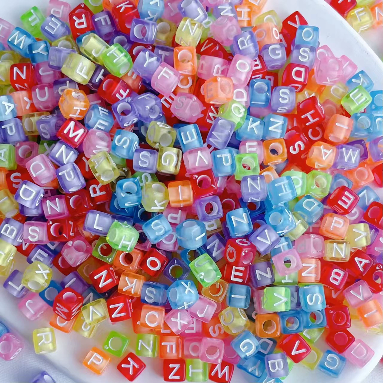 Акриловые цветные прозрачные бусины-буквы 6*6 мм, английские квадратные бусины ручной работы, рассыпные бусины, аксессуары для украшений
