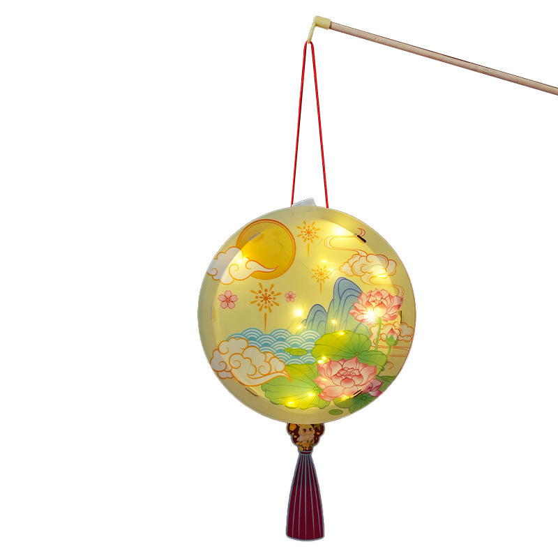 中秋节手提灯笼手工diy材料包儿童古风汉服发光花灯卡通兔子宫灯|undefined