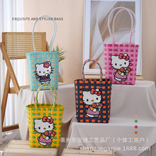 新款时尚手工编织包韩版可爱手提卡通KT猫菜篮子日常百搭休闲购物