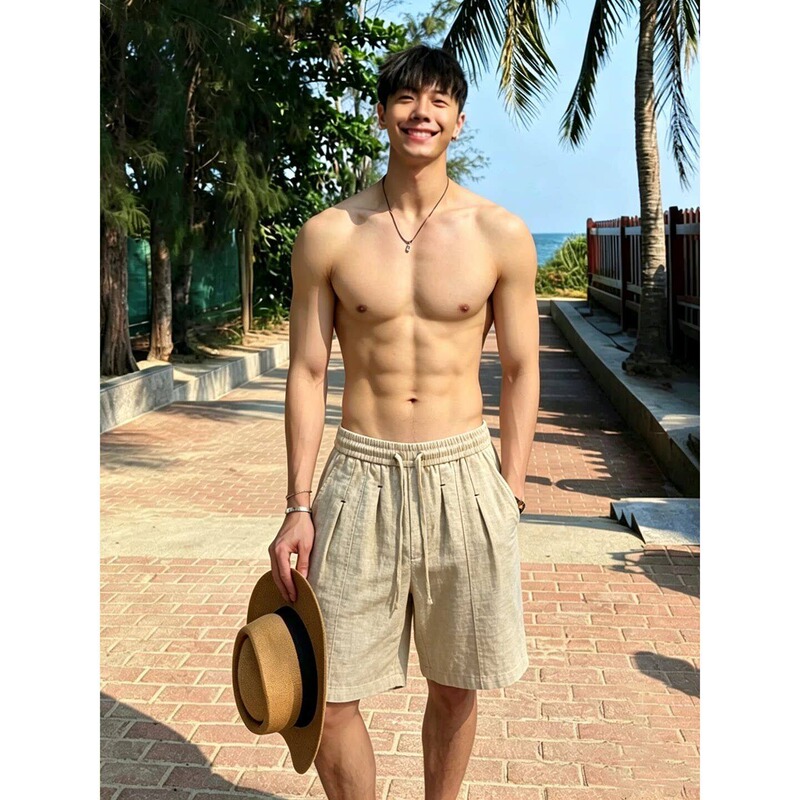 Old Money Style Pleated Faux Linen Shorts for Men, Summer Versatile Thin Casual Shorts with a Relaxed Vibe
