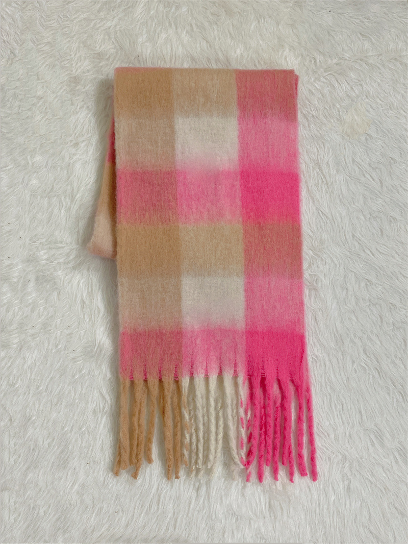 thumbnail for 2023 new AC warm rainbow color plaid long European and American autumn and winter warm soft glutinous mohair scarf