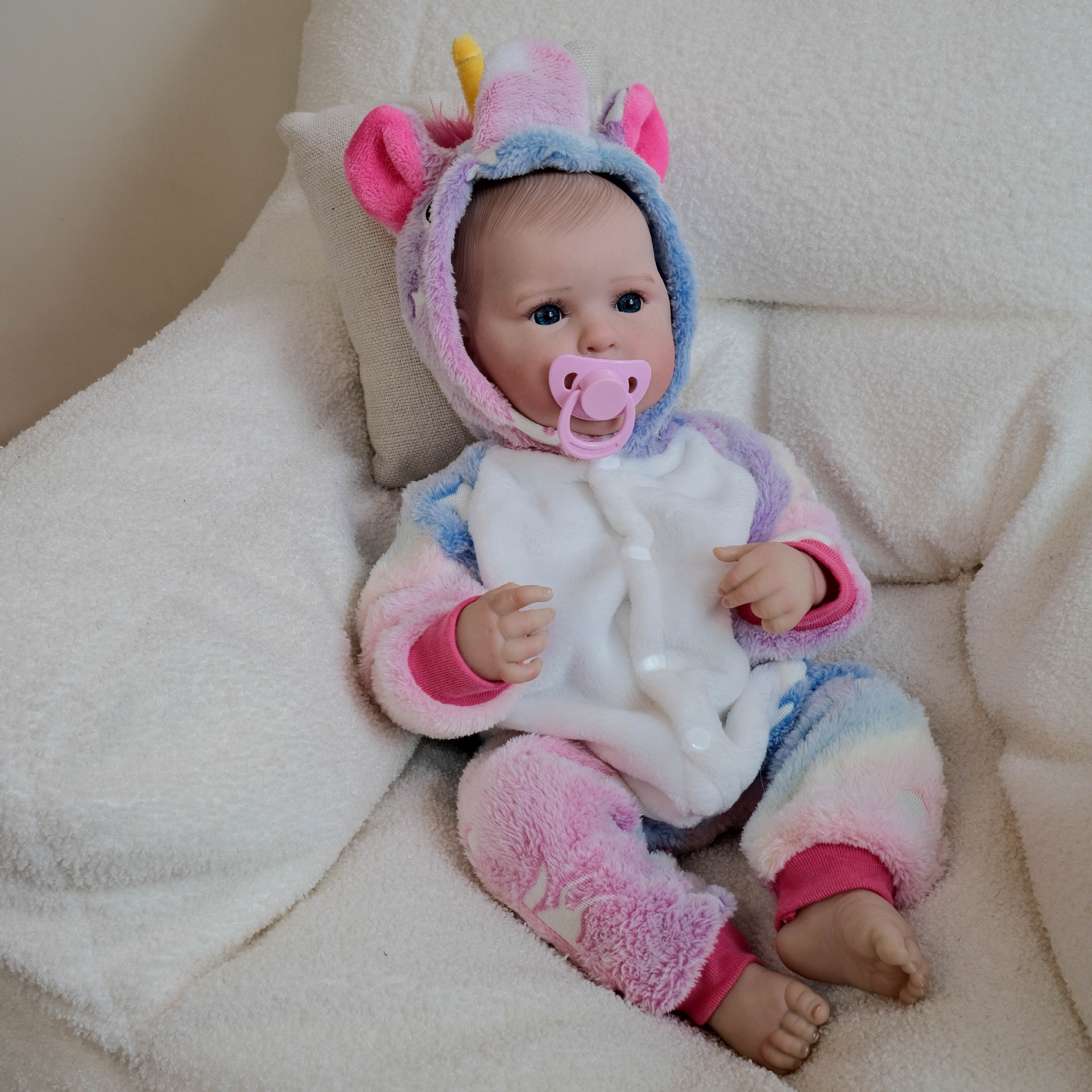 Mono de unicornio de 19 pulgadas Muñeca de renacimiento de simulación Ward para que los niños acompañen regalos de cumpleaños navideños