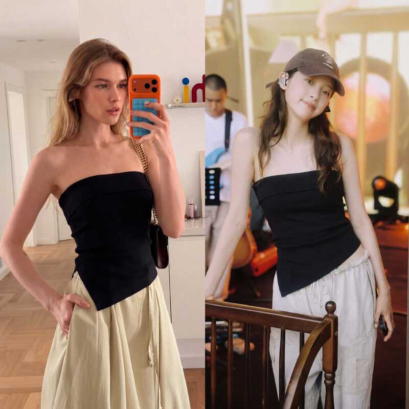 【Main Recommendation】Yuran 26 Spring/Summer New Collection High-Twist Double Curved Light Silk Pleated Waist-Cinching Strapless Style Knitted Top