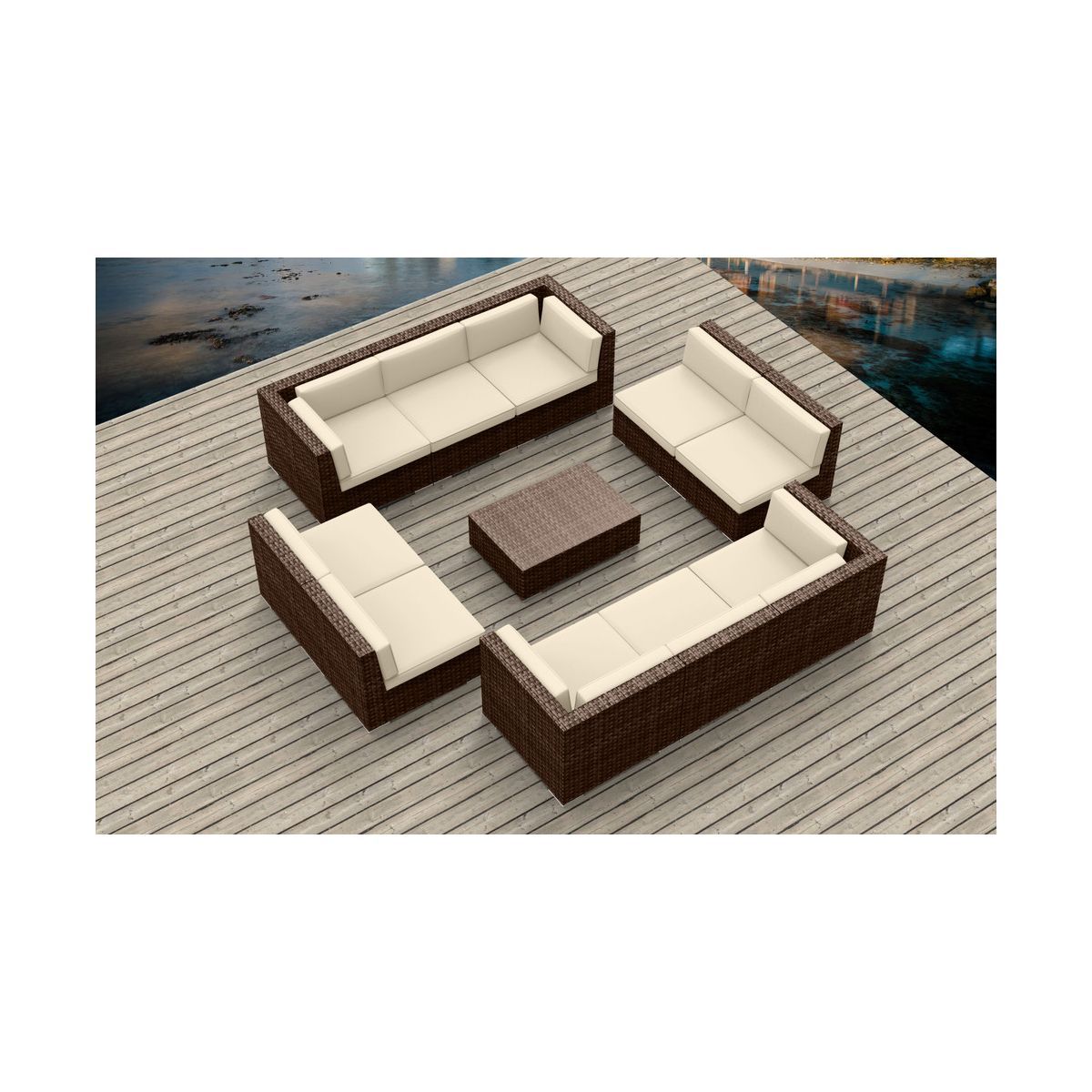 Combinación de sofá de ratán al aire libre esquina en forma de U patio jardín balcón sala de estar del hotel ocio imitación de ratán muebles de exterior