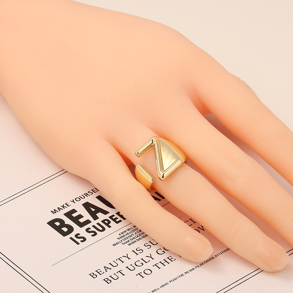 5g Weight Birthday Occasion Copper Material Letter Pattern Unisex Gender Fashion Style Fashion New Style Copper 26 English Letter Ring 8
