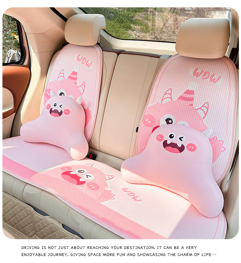 Cartoon Memory Foam Car Headrest and Lumbar Support, Cute Monster Car Seat Cushion, Ice Silk Breathable Car Pillow