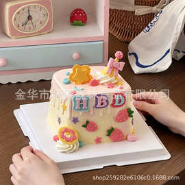 网红in风翻糖切模HBD蝴蝶结草莓小花朵星星帽子生日蛋糕装饰模具
