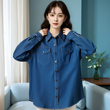 变形策胖妹妹大码牛仔衬衫外套胖mm2025春夏新款正肩上衣宽松显瘦，女装衬衫，变形策服饰