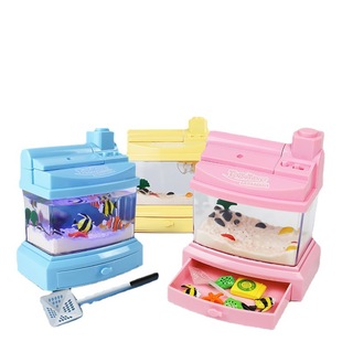 Cross-border simulation mini aquarium electric light fish tank fishing children's toys shaking voice live generation