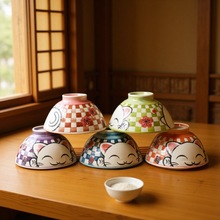 日本进口陶瓷餐具美浓烧釉下彩卡通招财开运猫米饭碗情侣碗专属碗