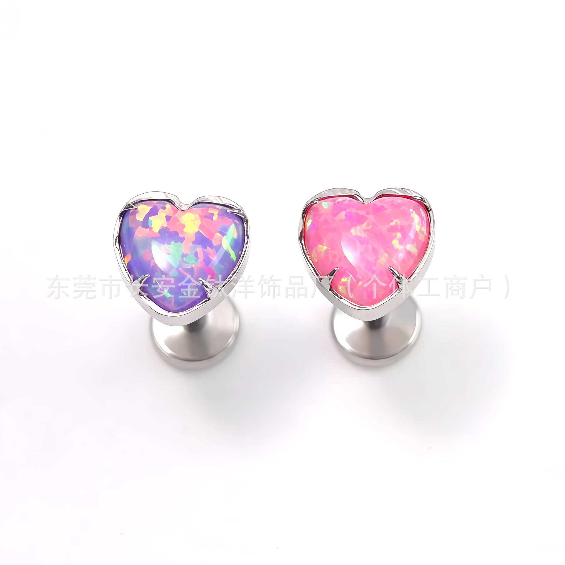 F136 Titanium Internally Threaded Opal Heart-Shaped Lip Stud, Ear Stud, Ear Bone Stud Body Piercing Jewelry detail image 4