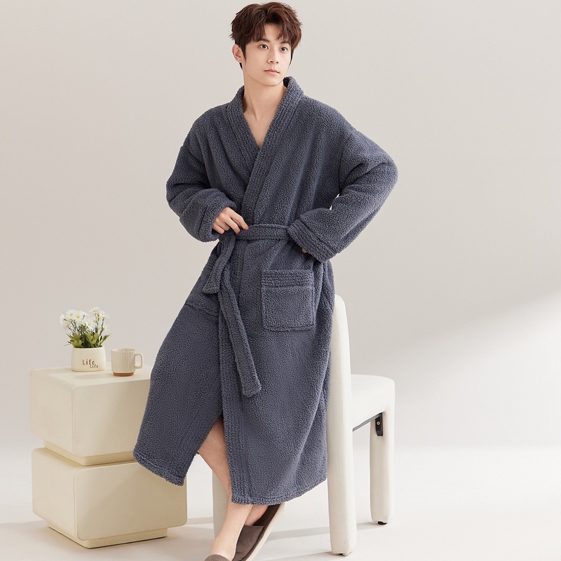 잠옷 남자의 가을과 겨울 플란넬 두꺼운 긴 산호 양털 잠옷 겨울 새 기모 목욕 가운 남자 목욕 가운