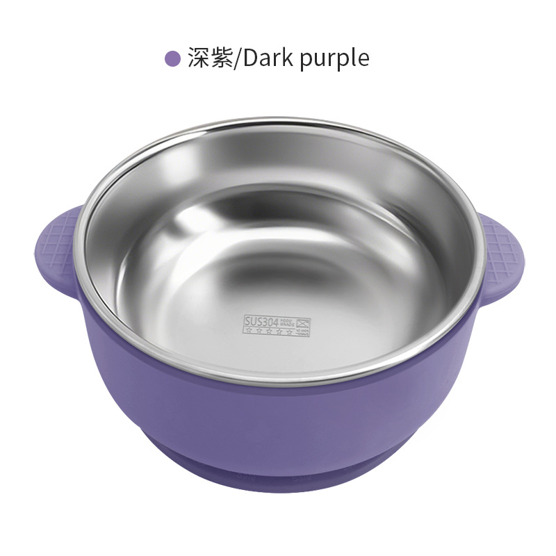 Hot sale 304 acero inoxidable para niños cuencos de arroz cubiertos de doble capa de silicona a prueba de quemaduras y caídas