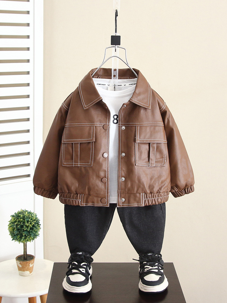 5889 Chaqueta de cuero para niños 2024 Primavera y otoño Nuevo estilo para niños Otoño Chaqueta de calle frita coreana Top Ropa de otoño para bebés