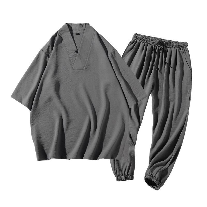 Northern China Wolf Summer Chinese Style Set Hanfu Men's Plus Size Trendy Brand Loose Fit Lightweight Short-Sleeve Casual Two-Piece Northern China Wolf Summer Chinese Style Set Hanfu Men's Plus Size Trendy Brand Loose Fit Lightweight Short-Sleeve Casual Two-Piece