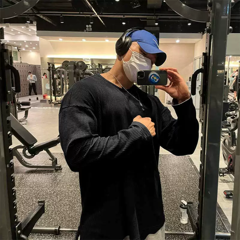 Американская летняя спортивная футболка больших размеров, Мужская свободная эластичная футболка с круглым вырезом, бег, фитнес, с длинным рукавом, оптовая продажа