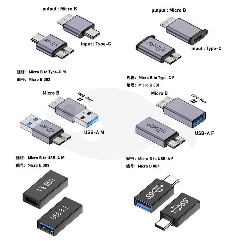 Hengyue Type-C to USB 3.0 Micro USB A-C Female to Female Type C Adapter Cable